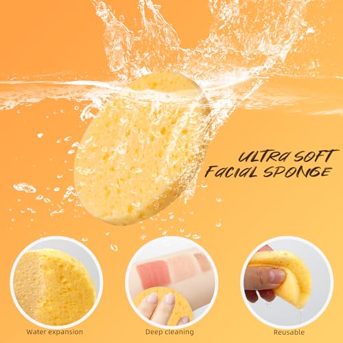 50-Count Compressed Facial Sponges, 100% Natural Cosmetic Spa Sponges for Facial Cleansing for Daily Facial Cleansing, Exfoliating Mask, Makeup Remover. Ideal for Home and Travel.