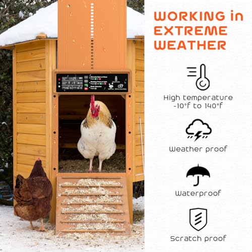 Asfrost Automatic Chicken Coop Door Solar Powered Automatic Chicken Door with Timer & Light Sensor, Anti-Pinch, Durable Aluminum Auto Chicken Door, Charge with Solar Panel & USB - Brown