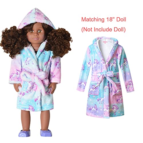 CHILDRENSTAR Matching Girls & Doll Bathrobes Kids Hooded Robes Plush Soft Fleece Pajamas Sleepwear,3t 4t