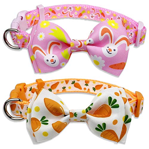 Easter Dog Collar with Bow Tie, Holiday Bunny Carrot Collar for Small Medium Large Dogs (Hoppy Hour/Pink, Small)