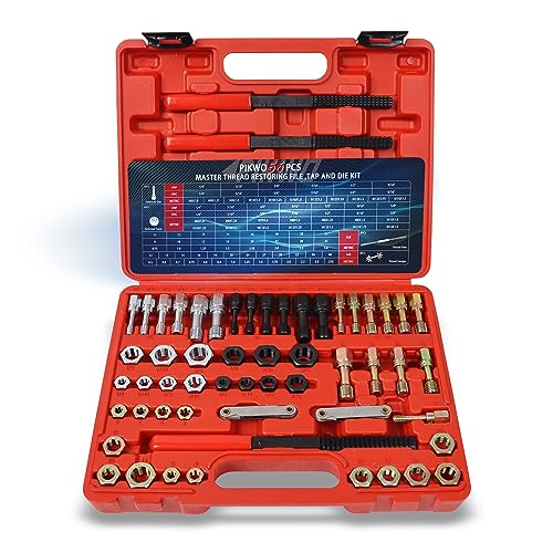 Pikwo 56Pcs Thread Restorer Kit, Rethread Repair Tool, UNC UNF & MetricThread Chaser Set with Thread Pitch Gauge