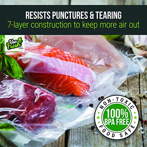 Vac Fresh Food Vacuum Sealer Rolls (8" x 50', 1 Roll), 3.5mil VF850 Embossed Food Storage Bags, Vacuum Seal Bags for Meal Prep, Sous Vide Bags for Cooking (50 Feet)