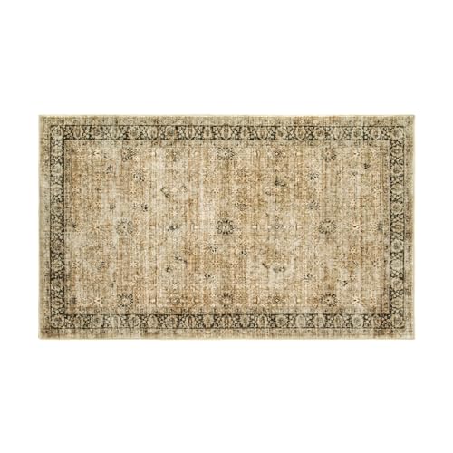 Morebes Vintage Entryway Rug,2x6 Bedside Rug Runner Non Slip, Washable Hallway Rug, Distressed Floral Kitchen Sink Door Mat Indoor Entrance Floor Carpet Runner for Dorm, Beige