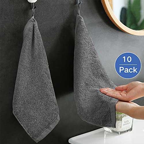 Yoofoss Luxury Washcloths Towel Set 10 Pack Baby Wash Cloth for Bathroom-Hotel-Spa-Kitchen Multi-Purpose Fingertip Towels & Face Cloths - White+Grey