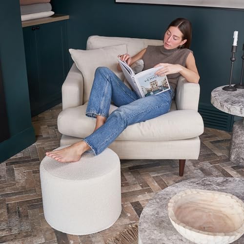 ZICOTO Beautiful Boucle Pouf Ottoman and Foot Rest - Elevate Your Living Room Decor with Lightweight Comfort and Charm - A Modern Foam Stuffed Poof Perfect to Rest Your Feet