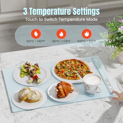 Electric Warming Tray with Temperature Settings, 3 Modes &Full Surface Heating, XGOBHC Portable Food Warmer for Parties, Auto Shut-Off -Silicone Heating Tray for Buffet,Gatherings,Everyday Use,Blue