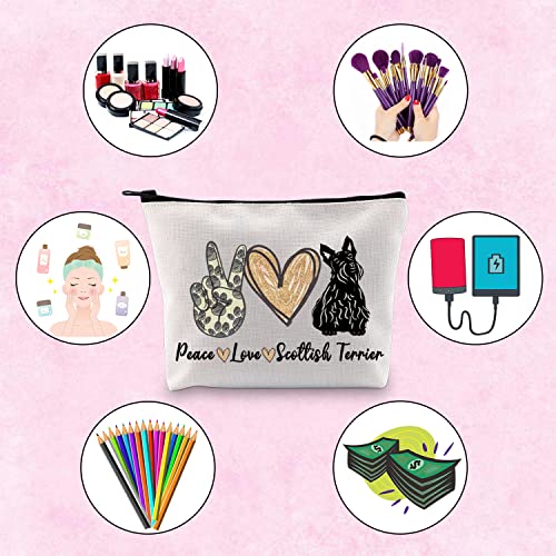 Scottish Terrier Mama Gift Peace Love Scottish Terrier Cute Puppy Themed Makeup Bag for Dog Lover (PLScottish Terrier)