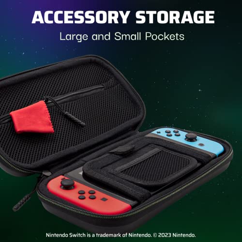 PDP Nintendo Switch Travel Case Plus GLOW with Wrist Strap, Built-in Stand & Game Storage Pockets, Officially Licensed for Switch Lite/OLED: Super Mario Icon Red & Black (Glow in the Dark)