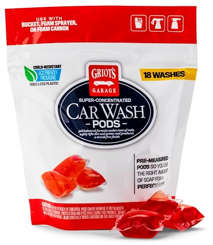 Griot's Garage 10846 Super-Concentrated Car Wash Pods 18pc – Easy to Use PH Neutral Concentrated Pods Work in Wash Buckets, Foam Cannons, & Foaming Sprayers – Safe On All Exterior Surfaces