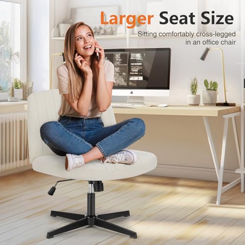 Sweetcrispy Office Chair No Wheels - Armless Desk Chair No Wheels Cross Legged Office Chair Wide Swivel Home Office Desk Chairs