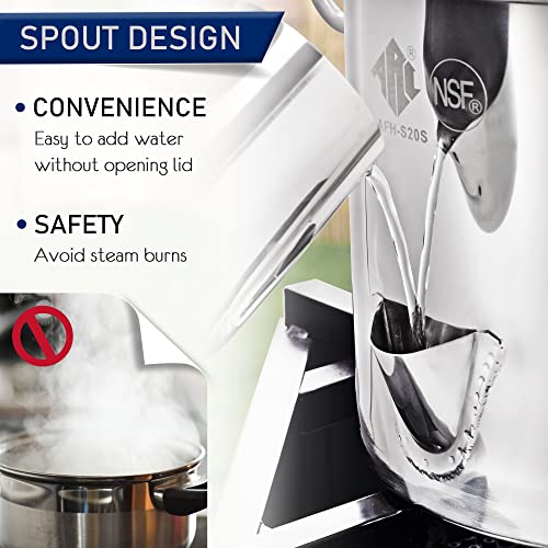 ARC 20QT Stainless Steel Tamale Steamer Pot w/Easy-fill Water Spout, Seafood Crab Steamer with Divider and Steamer Rack, 5 Gallon