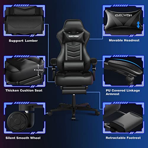 ARTETHYS Gaming Chair for Adults Ergonomic Racing Style High Back Computer Chair with Footrest Headrest and Lumbar Support PU Leather 90-150 Degree Tilt