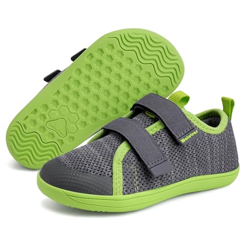WateLves Toddler Little Kids Wide Barefoot Shoes The First Walking Shoes Girls Boys Breathable Zero Drop Minimalist Sneakers with Wide Toe Box Natural to Grow (Dark Gray, 32)