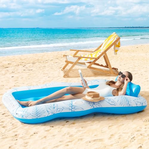 Inflatable Pool Float Lounge for Adults, BAIAI Large Pool Floaties Rafts for Adults with Headrest Drink Holder Sun Tanning Floats for Swimming Pool with Holes Lake Float Summer Beach Pool Party