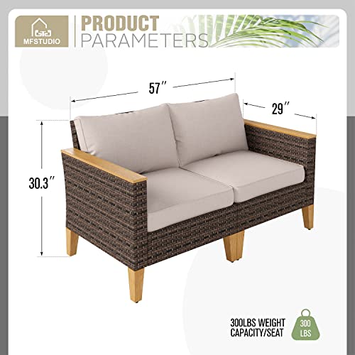 MFSTUDIO 11 Pieces Wicker Patio Furniture Set, All-Weather Rattan Outdoor Conversation Set Half-Moon Curved Sectional Sofa for Garden, 2 x Curved Sofa, 3 x Armless Sofa, 2 x Ottoman, 4 x Corner Sofa