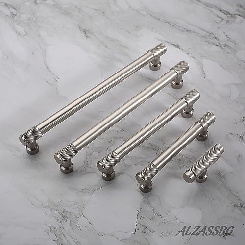 Alzassbg 6 Pack Gold Cabinet Pulls, 5 Inch(128mm) Hole Centers Kitchen Hardware Knurled Cabinet Handles for Cabinets and Drawers AL3017BB