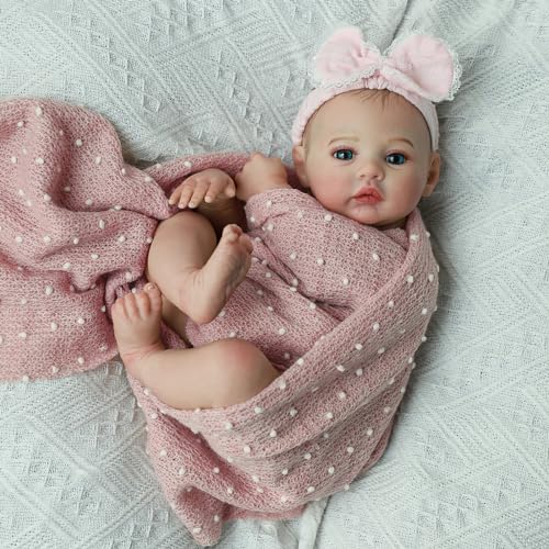 KSBD Realistic Reborn Dolls Girl - 18 Inch Lifelike Newborn Eyes Open Doll Real Life with Soft Weighted Body, Advanced Painted Gift Set for Kids Age 3+…