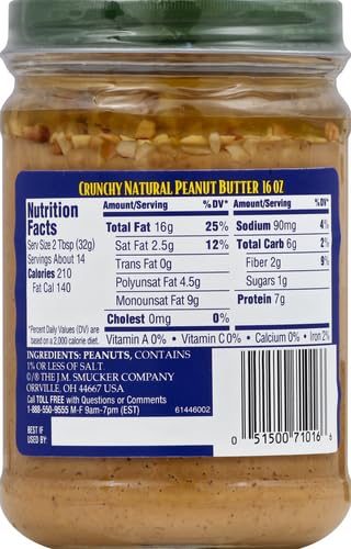 Adams 100% Natural Crunchy Peanut Butter, 16 Ounces