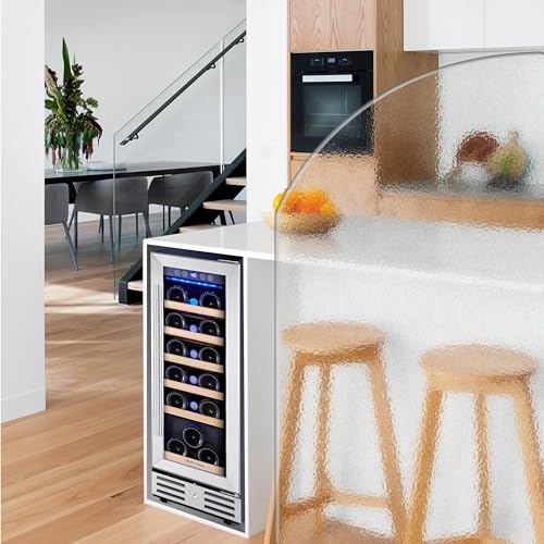 Kalamera Mini Fridge 18 Bottle - 12 inch Wine Cooler Refrigerator, Built-in or Freestanding, with Stainless Steel & Double-Layer Tempered Glass Door, and Temperature Memory Function Wine Fridge