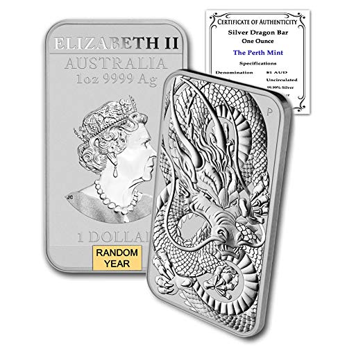 2018 - Present (Random Year) P Lot of (10) 1 oz Silver Bars Australia Perth Mint Dragon Series Rectangular Coins Brilliant Uncirculated with Certificates of Authenticity $1 Seller BU