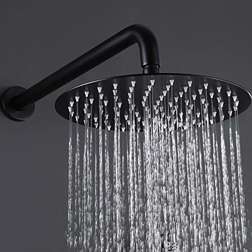 RBROHANT Matte Black Rain Shower System, Wall Mounted 10 Inches Round High Pressure Rainfall Shower Head with Handheld Shower Faucet Set, Solid Brass Rough-in Valve Included, RCS81005MB