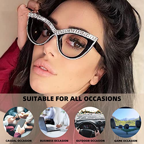 FEISEDY Diamond Glasses Blue Light Blocking Cat Eye Rhinestone Women Oversized Anti Eyestrain Computer Glasses Frame B2358