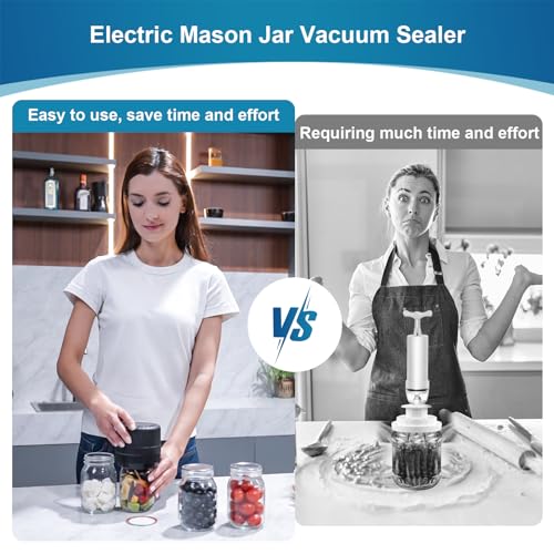 Electric-Mason-Jar-Vacuum-Sealer, Wide Mouth and Regular Mouth Mason Jar Vacuum Sealer Kit, VP06+ Vacuum Sealer for Jars with Opener & 5 Pairs of Lids