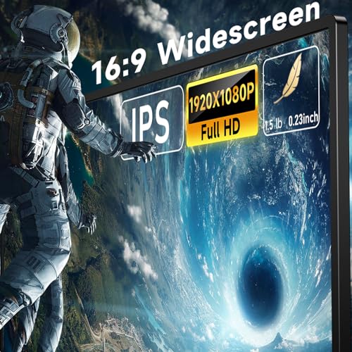 Portable Monitor 15.6 inch, FHD 1080p Computer Monitor, Ultra-Slim External Monitor for Laptop,Tablet, Mac, Phone, Xbox Switch, USB HDMI Display, 16:9 IPS, Low Blue Light Eye Care PC Built-in Speakers