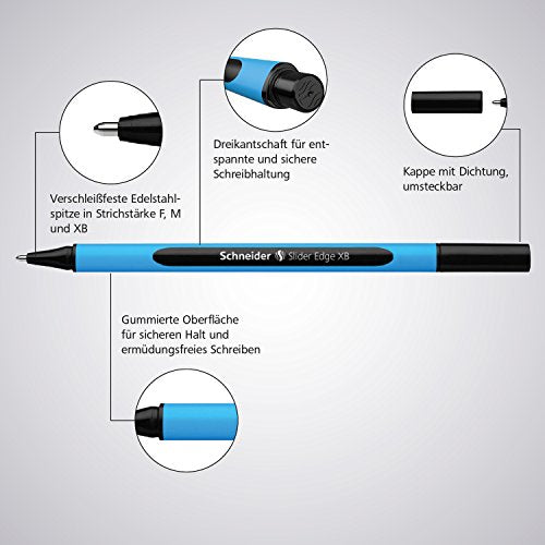 Schneider Slider Edge XB (Extra Broad) Ballpoint Pen, 1.4 mm, Light Blue Barrel, Red Ink, Box of 10 Pens (152202)