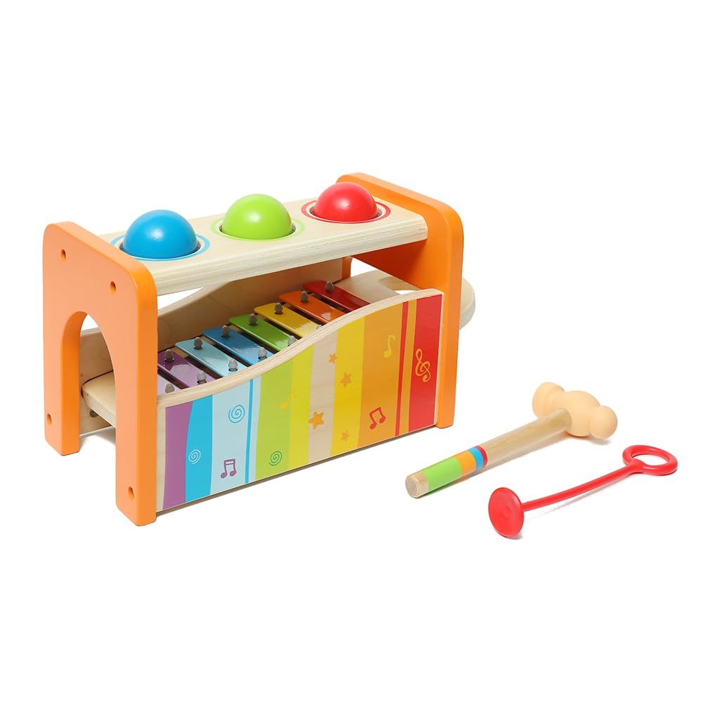 Hape Pound & Tap Bench with Slide Out Xylophone - Award Winning Durable Wooden Musical Pounding Toy for Toddlers