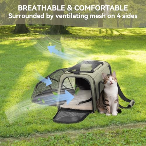 Petsfit Expandable Cat Carrier Dog Carriers,Airline Approved Soft-Sided Portable Pet Travel Washable Carrier for Kittens,Puppies,Removable Soft Plush mat and Pockets,Locking Safety Zippers