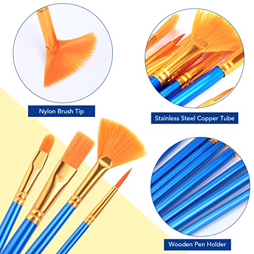 AROIC Acrylic Paint Brush Set, 15 pcs Nylon Hair Paint Brushes for All Purpose Oil Watercolor Face Body Rock Painting Artist, Small Paint Brush Kits for Kids Adult Drawing