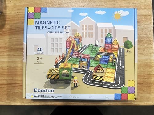 Kids Games Magnetic Tiles Road Set with Extendable Magnetic Crane, City Construction Building Toys for Toddlers STEM Preschool Toys Ages 4-6 5-7, Gifts for 3+ Year Old Boys Girls Kids Toys with Car