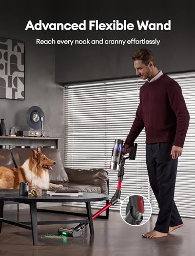 Ultenic Cordless Vacuum Cleaner, 500W/35Kpa Powerful Suction with 180°Bendable Wand, Anti-Tangle Brush, 60Mins Runtime, LED Display, Stick Vacuum Cleaner for Hard Floor/Carpet/Pet Hair, U16 Flex