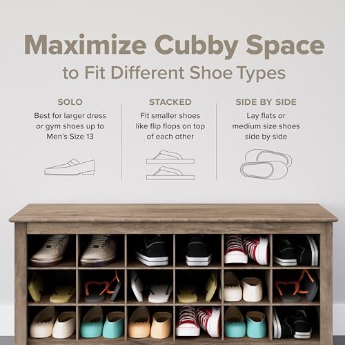 Prepac Gray Console Table, Shoe Cabinet, Storage Cabinet with 32 Shoe Cubbies and 4 Large Storage Cubbies 15.5" D x 60" W x 35" H