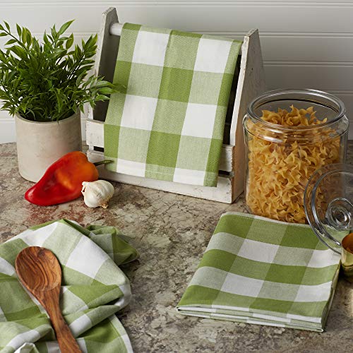 DII Buffalo Check Kitchen Collection, Classic Farmhouse Dishtowel Set, 20x30, Antique Green, 3 Piece