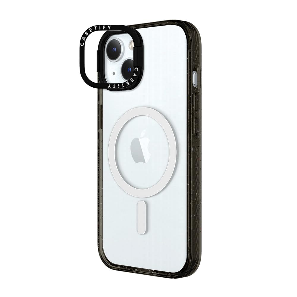 CASETiFY Impact Ring Stand Case for iPhone 15 [3X Military Grade Drop Tested / 6.6ft Drop Protection/Compatible with Magsafe] - Clear Black