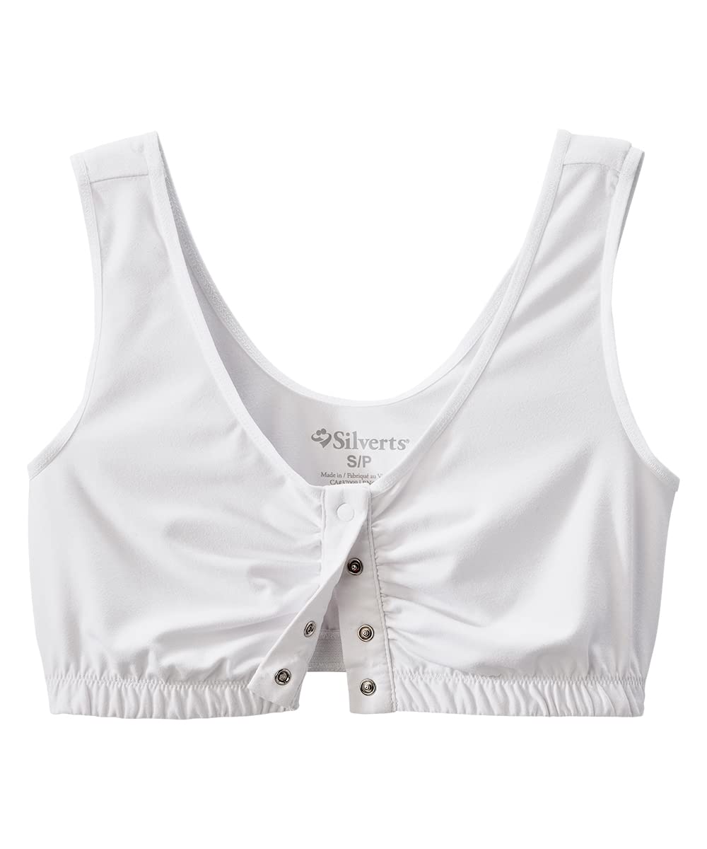 Silverts Front Closure Bras for Older Women, Post Surgery Bras for Women Front Closure, Breast Surgery Recovery Supplies, Comfortable Adaptive Clothing for Elderly - White 2XL