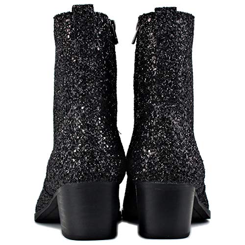 OSSTONE Dress Boot for Men Leather Glitter Chukka Designer Boots Casual Heel Shoes Zipper-up JY009-Silver Black-11.5