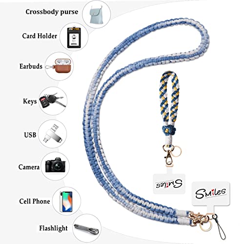 Lostars Boho Macrame Phone Wrist Strap,Phone Wristlet Strap with Tether Tab,Anti-Loss Phone Bracelet Strap (Blue set)