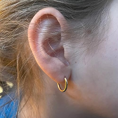 TOLOWOBK Small Gold Hoop Earrings Set for Women 14K Gold Plated Huggie Hoop Earrings 4 Pairs Mens Hypoallergenic Earrings 8mm to 14mm Lightweight Cartilage Multiple Body Piercing Jewelry Gifts