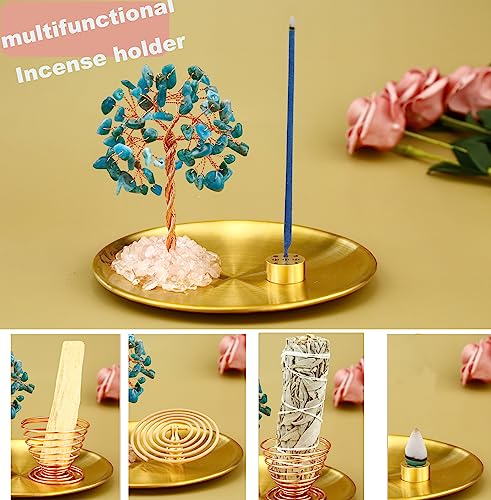 Dreamgirnh Palo Santo Incense Holder, Healing Crystal Tree Incense Burner, Sage Holder for Burning Incense Sticks/Coil/Cones, Smudge Bowl Ash Catcher for Meditation Yoga Spiritual Room Home Zen Decor