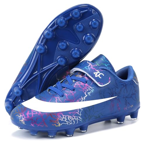 ZVC Kids Soccer Cleats Boys Girls Soccer Shoes Outdoor Firm Ground Youth Football Cleats for Little Kid/Big Kid Black