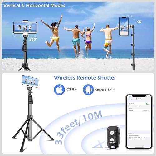 SENSYNE 62" Phone Tripod & Selfie Stick, Extendable Cell Phone Tripod Stand with Wireless Remote and Phone Holder, Compatible with iPhone Android Phone, Camera