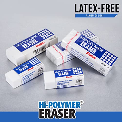 Pentel HI-Polymer Eraser Combo Pack, 6 Caps, 1 Large (ZEH0210BP7) (Pack of 3)