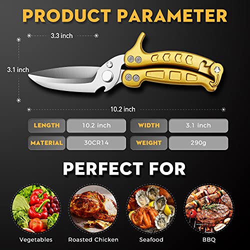 Heavy Duty Poultry Shears with Serrated Edge - For Chicken, Bone, Meat, Turkey, Fish - No Rust, Spring Loaded, Stainless Steel Kitchen Scissors