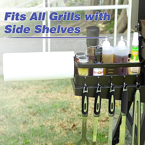 Magnetic Griddle Grill Caddy Organizer No-Installation - Durable Aluminum BBQ Storage for Outdoor Blackstone Grills with Side Shelves, with Paper Towel Holder