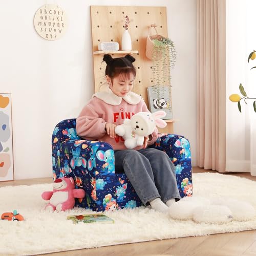 Welnow Kids Sofa Toddler Chair, Chirldren Couch with Side Pockets Glow in The Dark Kids Armchair with Removable and Washable Cover Carrying Handle Kids Read Sofa for Girl or Boy