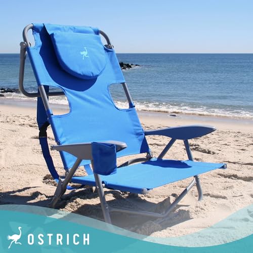 Ostrich Deluxe On Your Back Backpack Beach Chair with Face Hole - Portable Lounge Chair - Heavy Duty Tanning Chair - Face Down Reading (White)