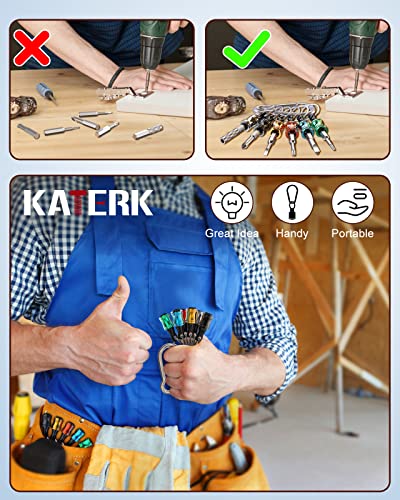 katerk 6 pcs 1/4 inch Hex Shank Aluminum Alloy Screwdriver Bits Holder, Light-weight Quick-change Extension Bar Keychain Drill Screw Adapter Change Portable (With Silver Carabiner)